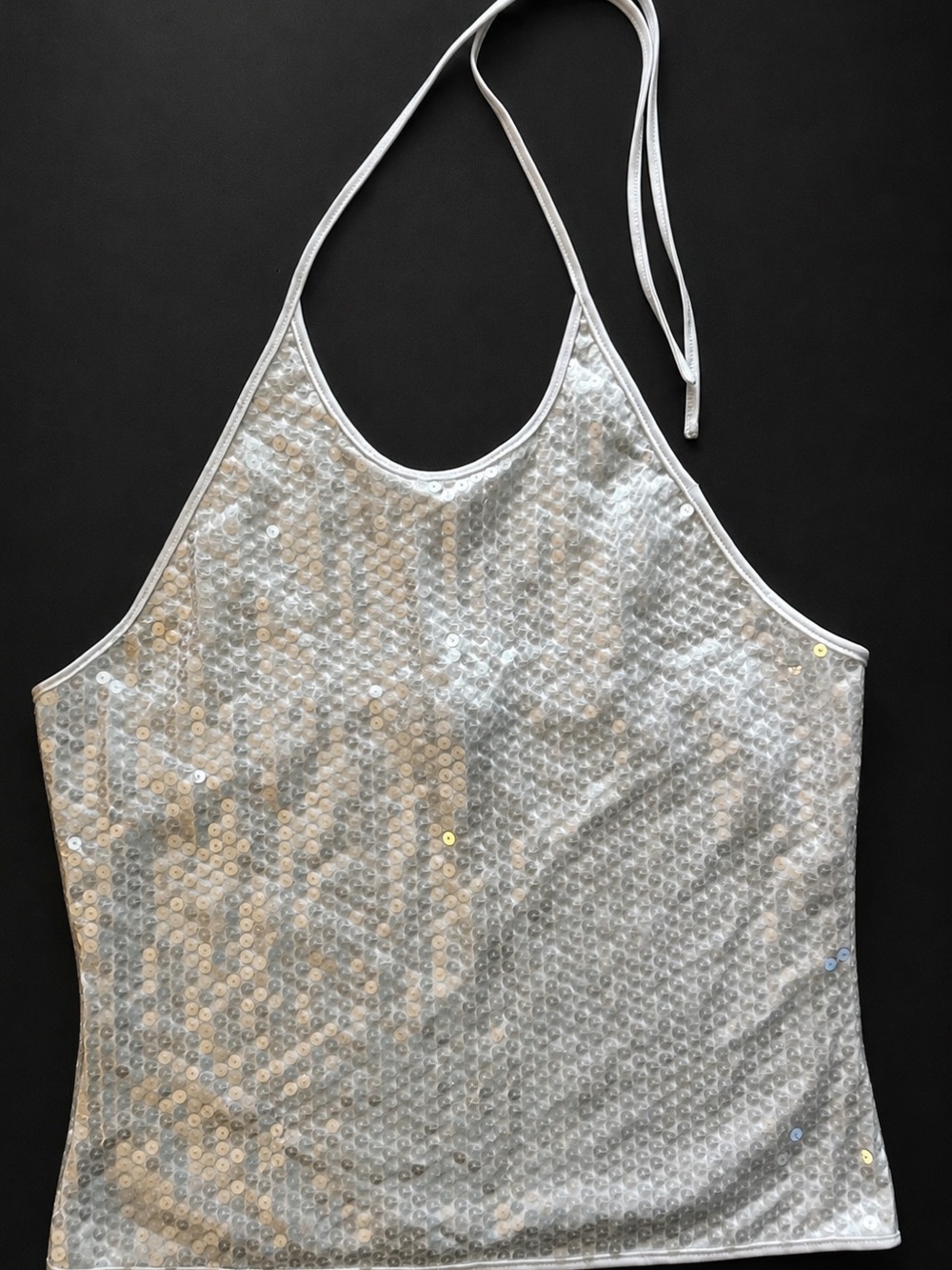 Moda international Sequin Halter Tank Top in Shimmering White
